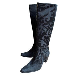 Rockwell Tharp Black Damask Knee Boots-Vintage/Western Inspired Style 38/US 7.5